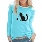Женская футболка с рисунком мыши влюбляется в кошку, с длинным рукавом, осенне-зимняя, уличная одежда