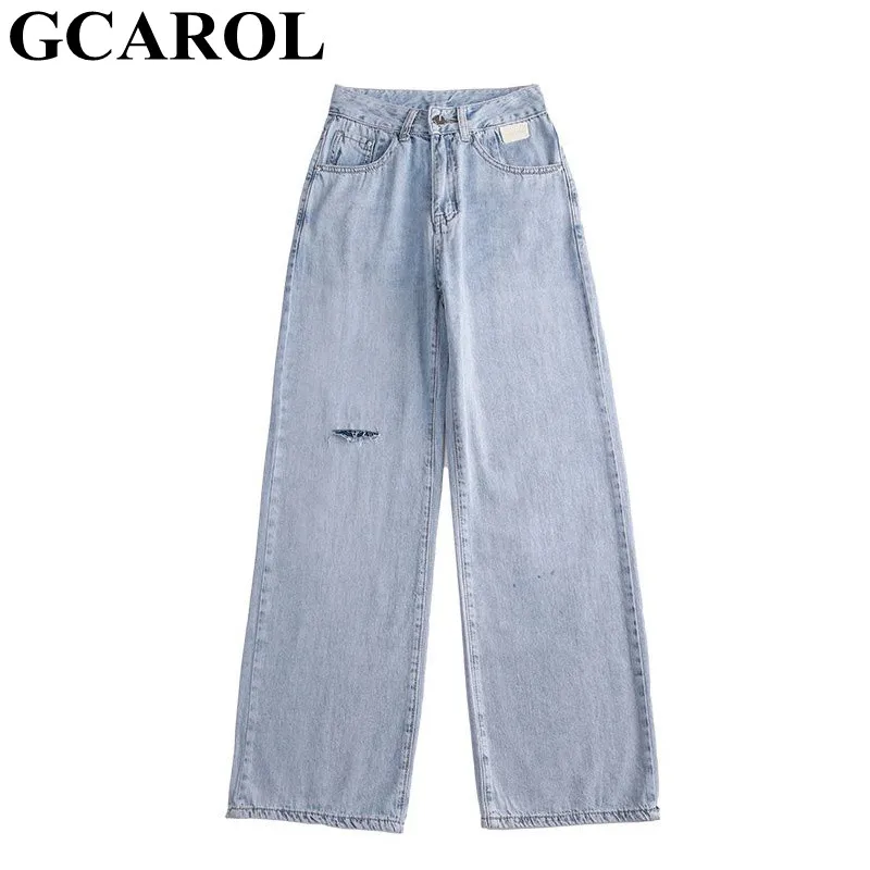 

GCAROL/женские джинсы длиной до щиколотки из 75% хлопка на лето и весну, крутые свободные рваные джинсы с широкими штанинами размера плюс 2XL