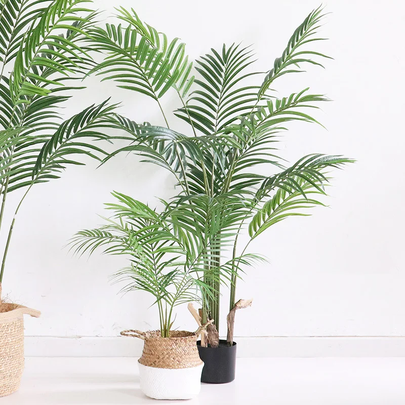 220cm Tropical Plants Large Artificial Palm Tree Green Plastic Palm Leaves Indoor Fake Monstera Tree For Home Office Shop Decor