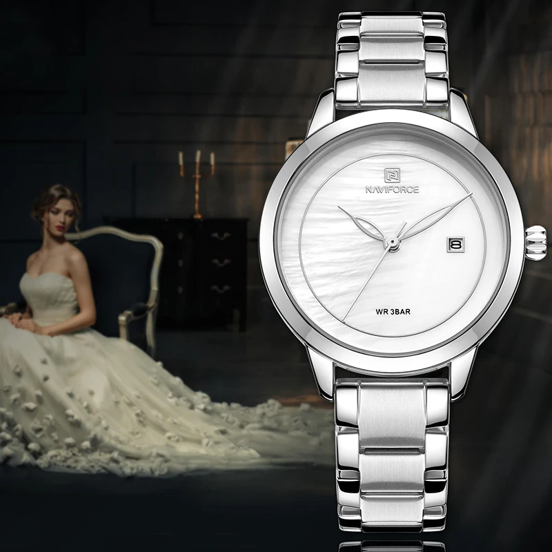Часы наручные NAVIFORCE женские кварцевые роскошные брендовые стальные модные