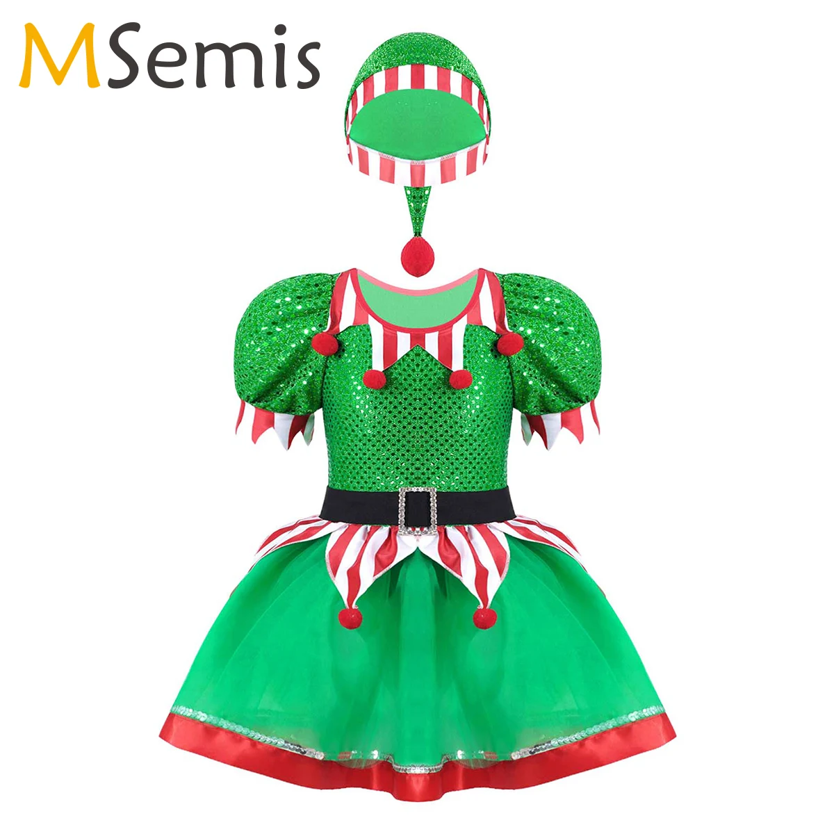 

MSemis Kids Girls Christmas Tutu Dance Costume Sleeveless Striped Figure Skating Dress Ballet Gymnastics Leotard Dress with Hat