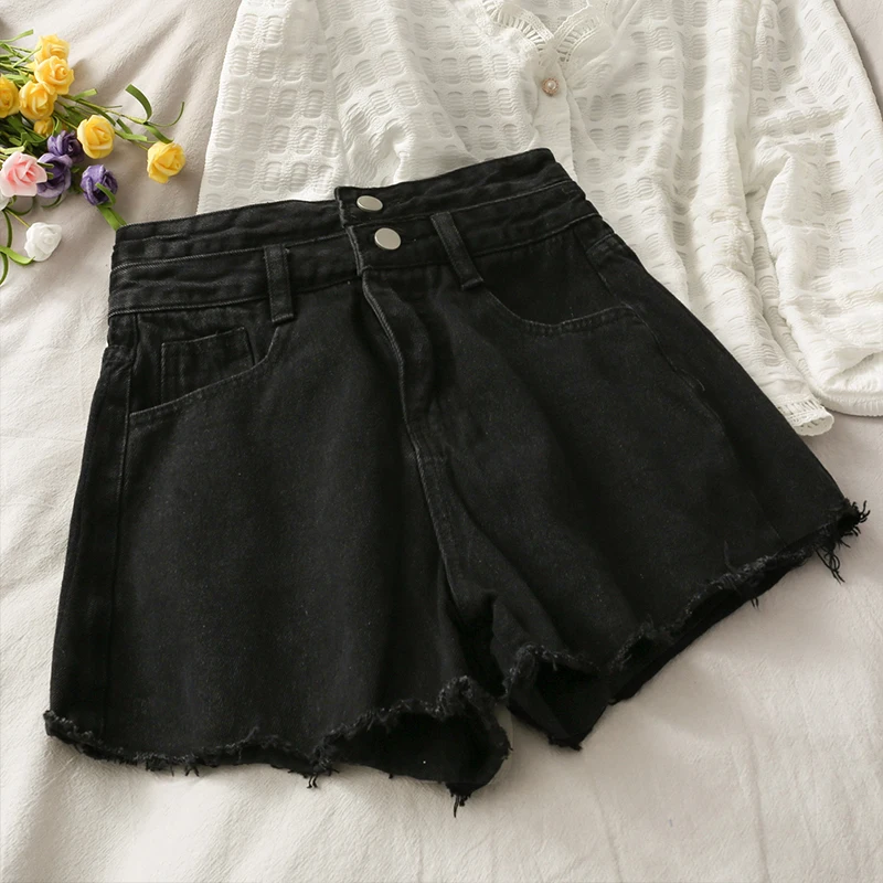 

Женские джинсовые шорты с широкими штанинами, универсальные трапециевидные брюки с бахромой и высокой талией, свободные брюки в Корейском ...
