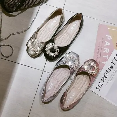 

Shallow Heel High Heels 2021 Summer Korean Version of Rhinestones Pearl Bottom Soft Sole Women's Shoes