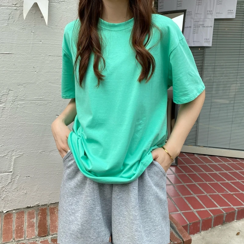 

2021 Gentle Minimalist Summer Short-Sleeved Pullovers Basewear Chic Loose Hot Tops Casual Prom Tee Retro T-shirts