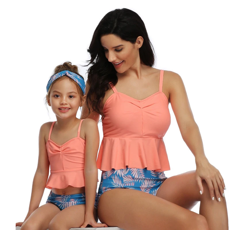 

2021 Summer New Fashion Parent-Child Swimsuit Retro Ruffled Split Bikini Suit