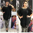 Женский пуловер с блестками, брюки в полоску, с круглым вырезом, в африканском стиле, 2020