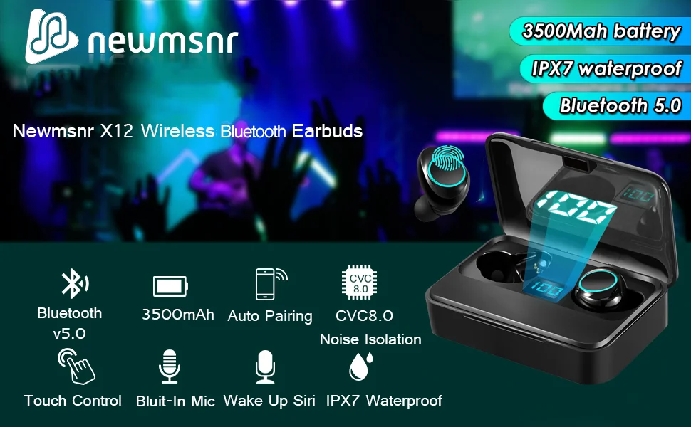2019X12 TWS 5,0 Bluetooth наушники 9D стерео беспроводные наушники IPX7 водонепроницаемый 3500 мАч светодиодный для xiaomi huawei iPhone samsung