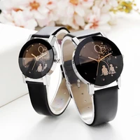 minimalist fashion trend quartz watch back view couple watch mens womens casual leather strap couple watch valentines day gif
