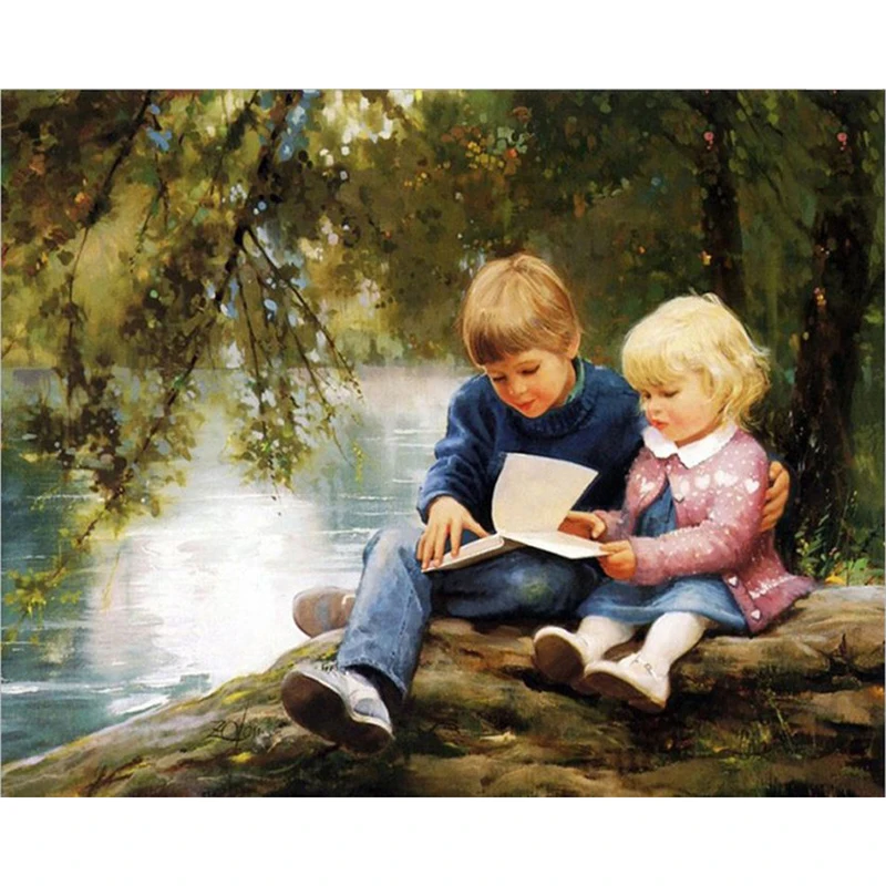 Набор для алмазной вышивки Brother and sister read мозаичная картина круглая/квадратная