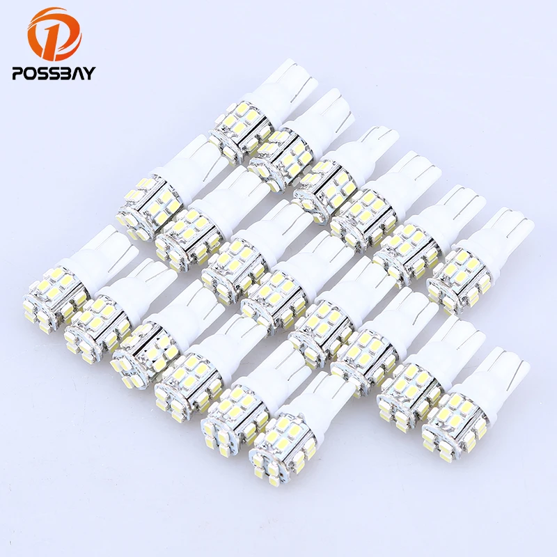 

POSSBAY 20 шт. белые 20-SMD 1206 T10 Светодиодные клиновые лампы Canbus противотумансветильник фары, боковые клиновые лампы