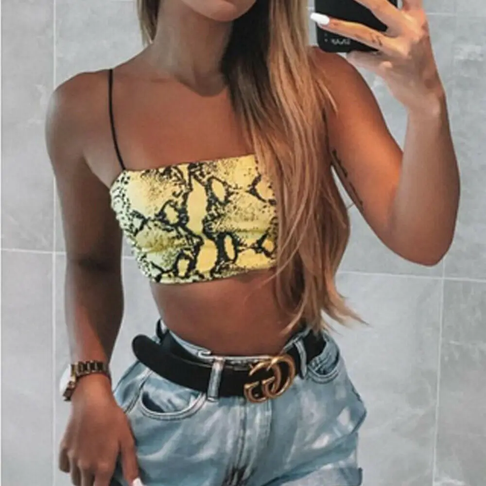 

3 color Sexy Women Pluse Size S-XXL Snakeskin Pattern Print Strappy Tank Top Bustier Bra Vest Crop Top Bralette Plus Size