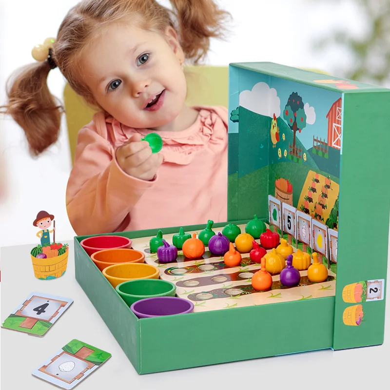 

Baby Kids Color Classification Cup Toys Montori Early Education Vegetables Fruits Counting Shape Matching Farm Preschool Game