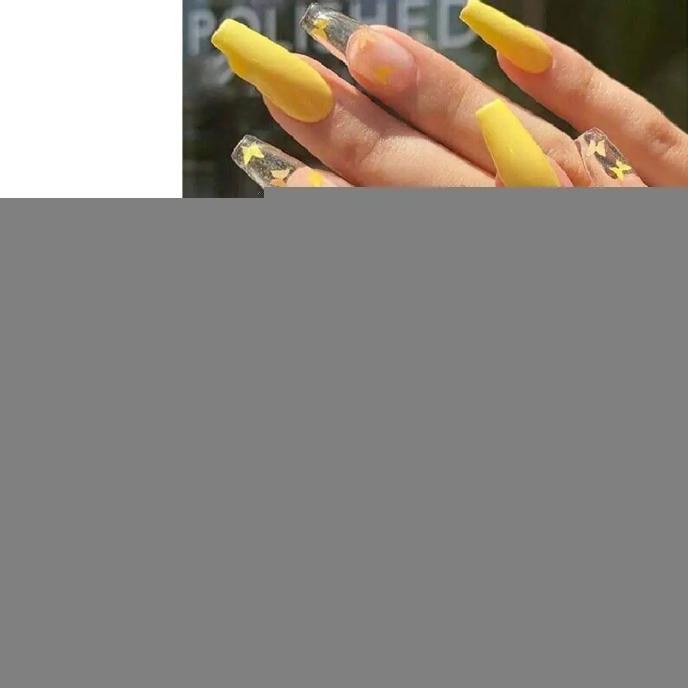 Yellow Butterfly Fake Nails Summer Elegant Press On Nail Manicure False Tips Long Coffin Cover Nails Artificial Full Z1D4
