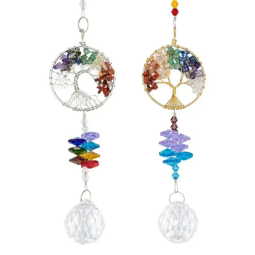 

Tree Of Life Crystal Sun Catcher Rainbow Crystal Ball Prism Pendant Handmade Window Home Room Decoration Hanging Wind Chimes
