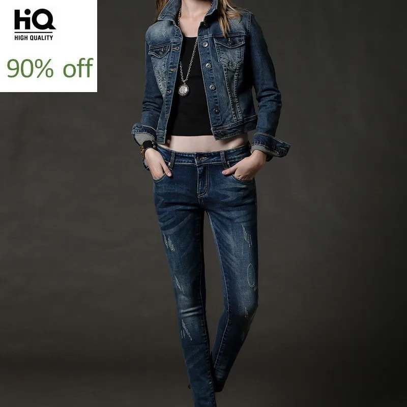 Брендовые повседневные женские облегающие джинсовые куртки из двух частей с
