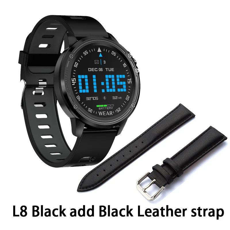 B add black Leather Смарт-часы L8 IP68 Водонепроницаемые Смарт-часы спортивные фитнес-трекер мужские Смарт-часы с ECG PPG Пульс артериального давления PK L5 KW10 - Цвет: B add black Leather