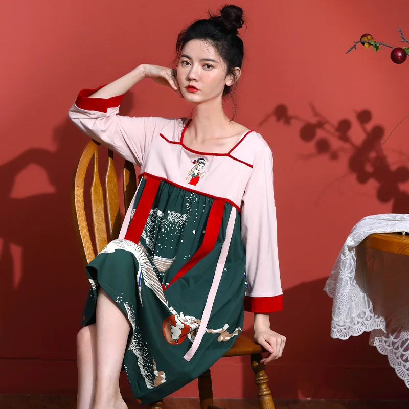 

Home Sservice Women's Cotton Nightdress Autumn Retro Dress New Nighty Chinese Hedging Bathrobe Robe Kimono Sexy Nightgowns