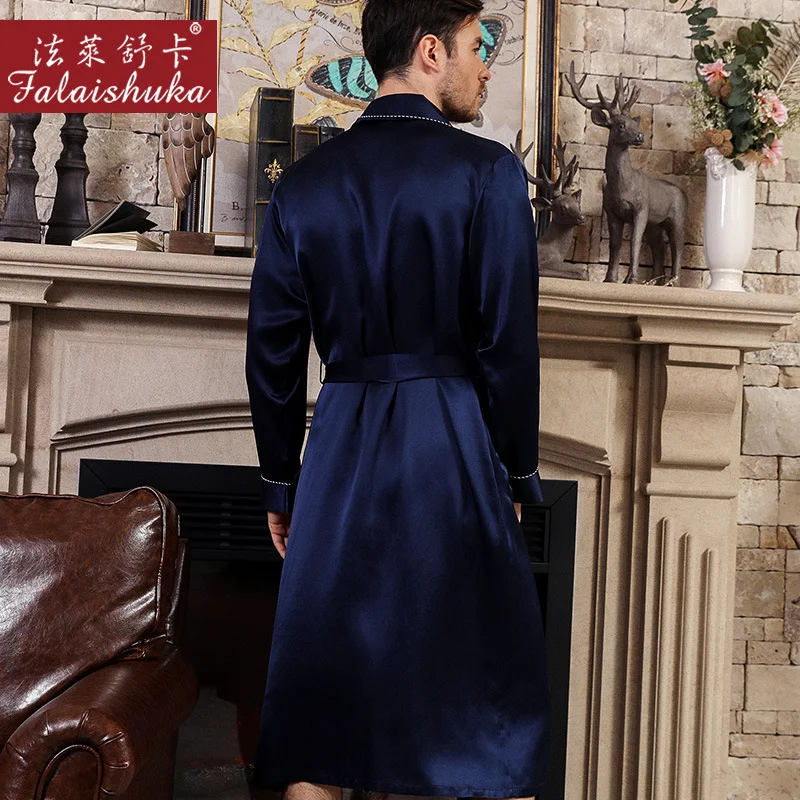 Халат мужской из натурального шелка атласный шелковый халат с длинными рукавами