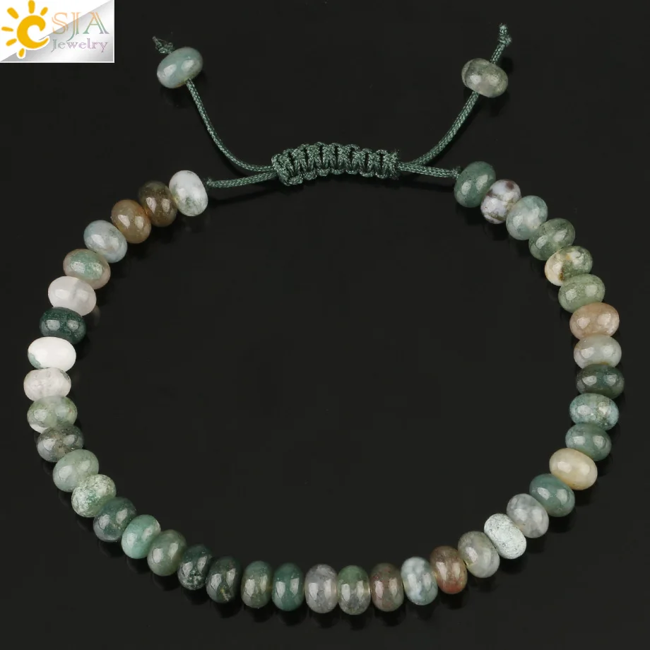 Moss Grass Agate Csja плетеный браслет из натурального камня 6 мм бусины «счеты» лечебный Кристал, кварц Лава тесемка, нитка браслеты для женщин мужчин G209 - Окраска металла: Moss Grass Agate