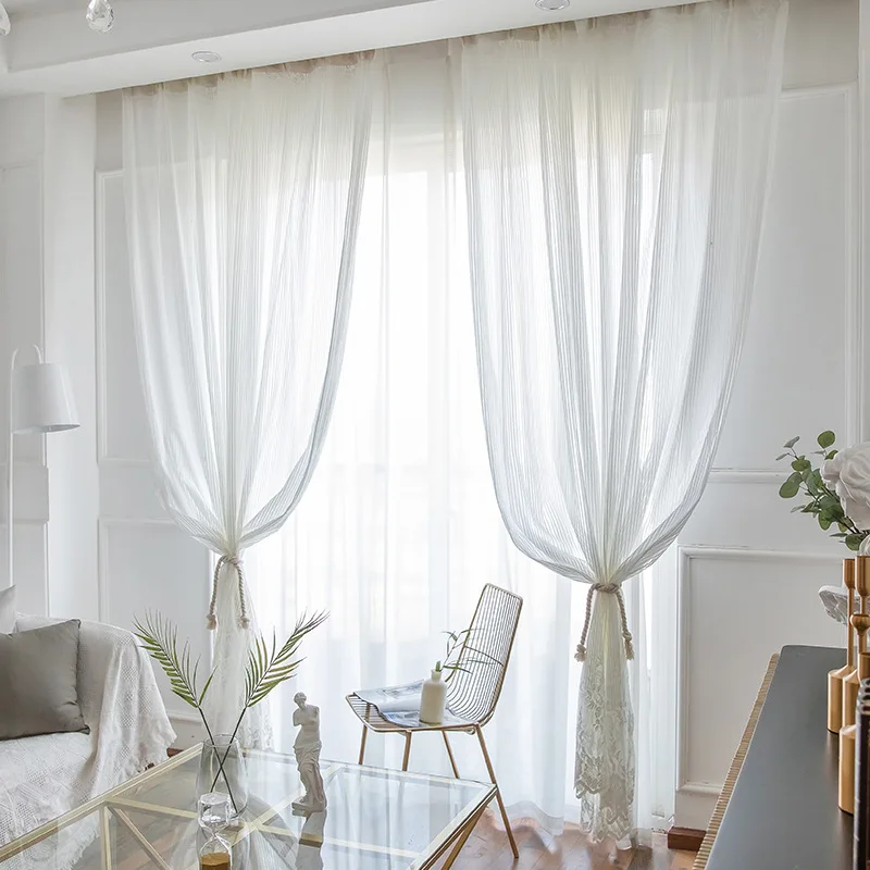 Korean White Embroidered Voile Curtains For Bedroom Window Curtain Living Room Sheer Blinds Custom Made Drapes 201Y | Дом и сад