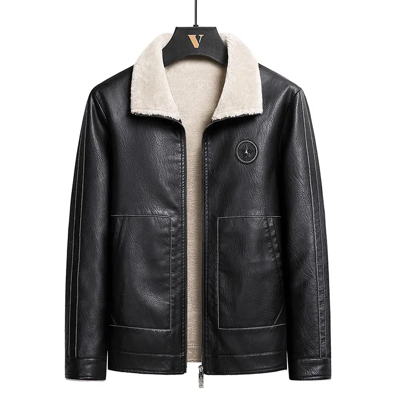 Plus Size 7XL, 8XL Men Leather Suede Jacket Fleece Motorcycle PU Leather Male Winter Bomber Jackets Outerwear Faux Leather Coat