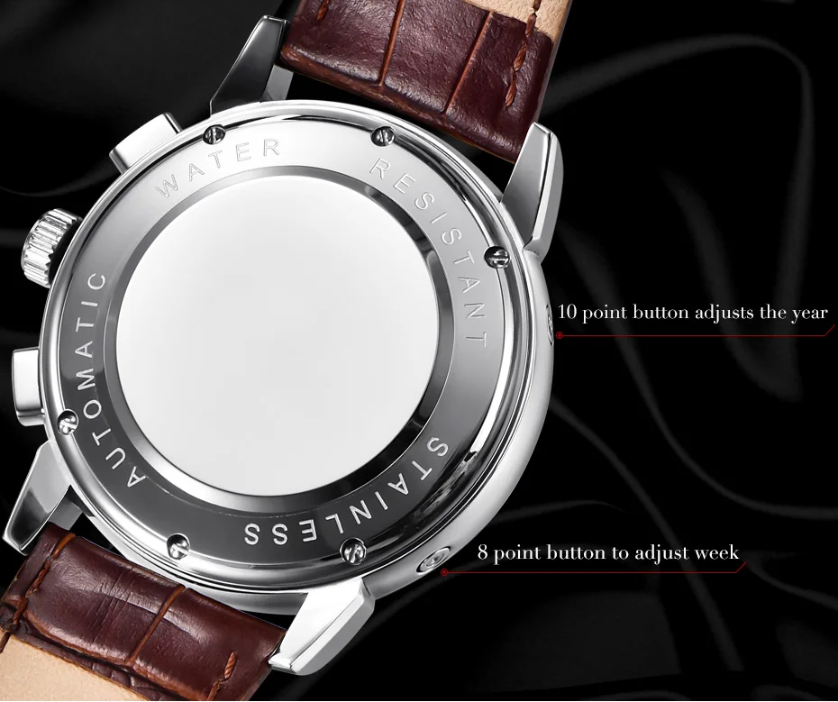 42 мм фаза Луны fashtion 5396G-011 автоматические часы мужские механические наручные часы из нержавеющей стали