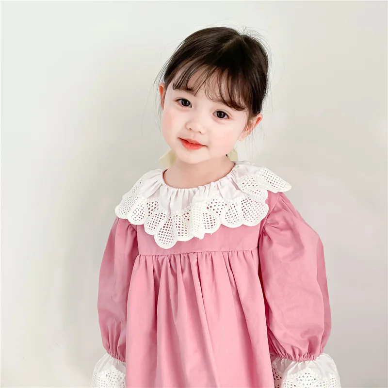 

Korea Children's Wear 2021 Spring Girl Lace Doll Collar Baby Temperament Sweet Princess Dress