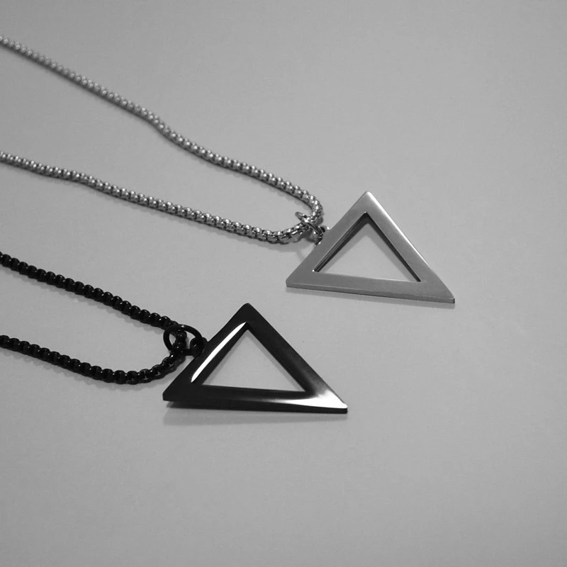 Geometric Men's Necklaces Black Silver Color Hollow Triangle Pendant Minimalist Metal Stainless Steel Male Simple Jewelry | Украшения и