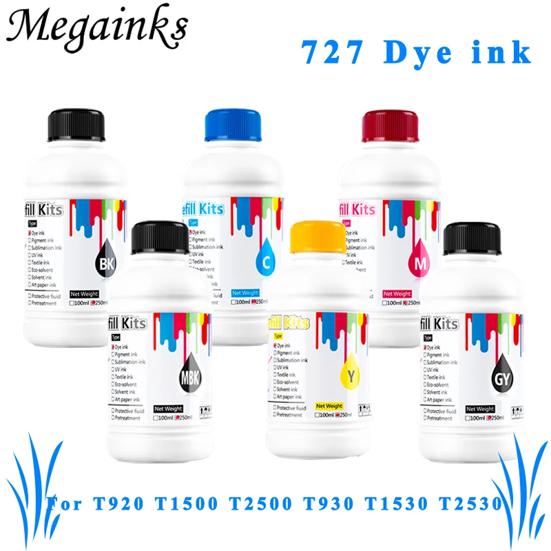 

250ML 6 color Dye Ink for HP T610 T770 T790 T1100 T1120 T1200 T1300 T2300 T920 T1500 T2500 T930 T1530 T2530 Printer