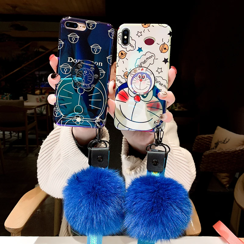 Мягкий силиконовый мультяшный чехол с кронштейном Blue Ray Doraemon для Samsung S10e S8 S9 Note 9 8 10