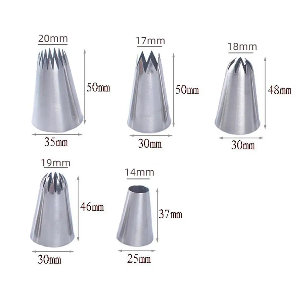 

5pcs Large Cake Cream Decoration Tips Set Pastry Tools Steel Piping Icing Nozzle Cupcake Head Dessert Decorators