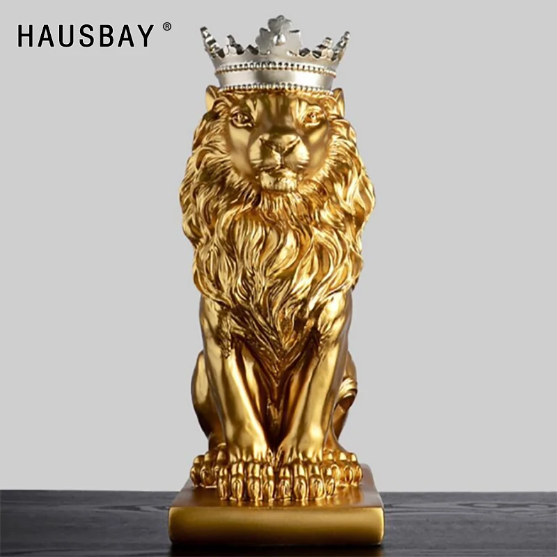 Абстрактная смола скульптура льва корона статуя украшения ручной работы модель