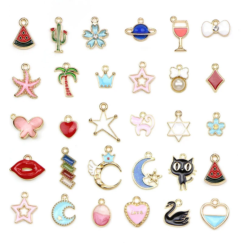 

60Pcs/Set Enamel Mixed Animal Fruit Charms Pendant DIY Necklace Jewelry Making Fashion