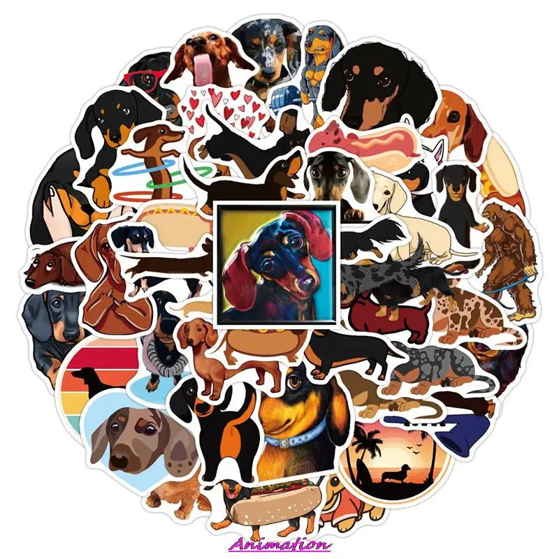 

50 шт., водонепроницаемые наклейки с рисунком таксы, собаки