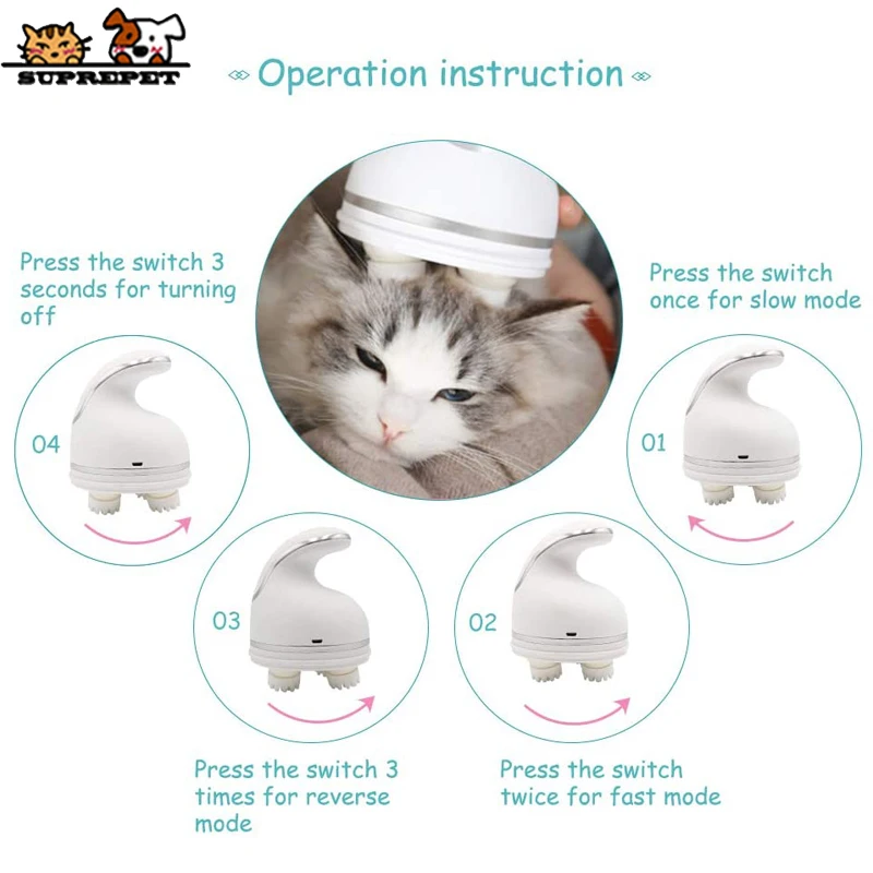 

SUPREPET Pet Cat Massage 4 Combs Pet Intelligent Charging Massager USB 3D Head Hair Scalp Clean Massager for Small Dog Puppy Cat