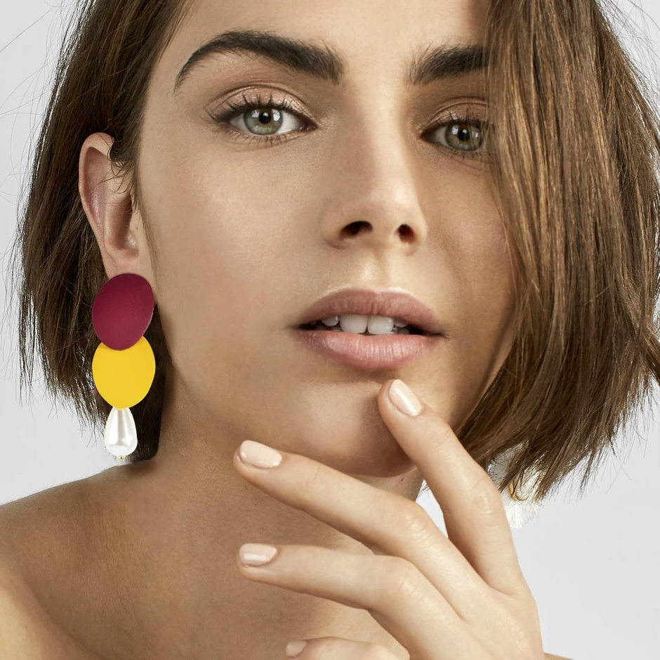 

Pri Jin Original Earrings New Women Fashion Mixed Color Lacquer Earrings Ins Dangle Earrings