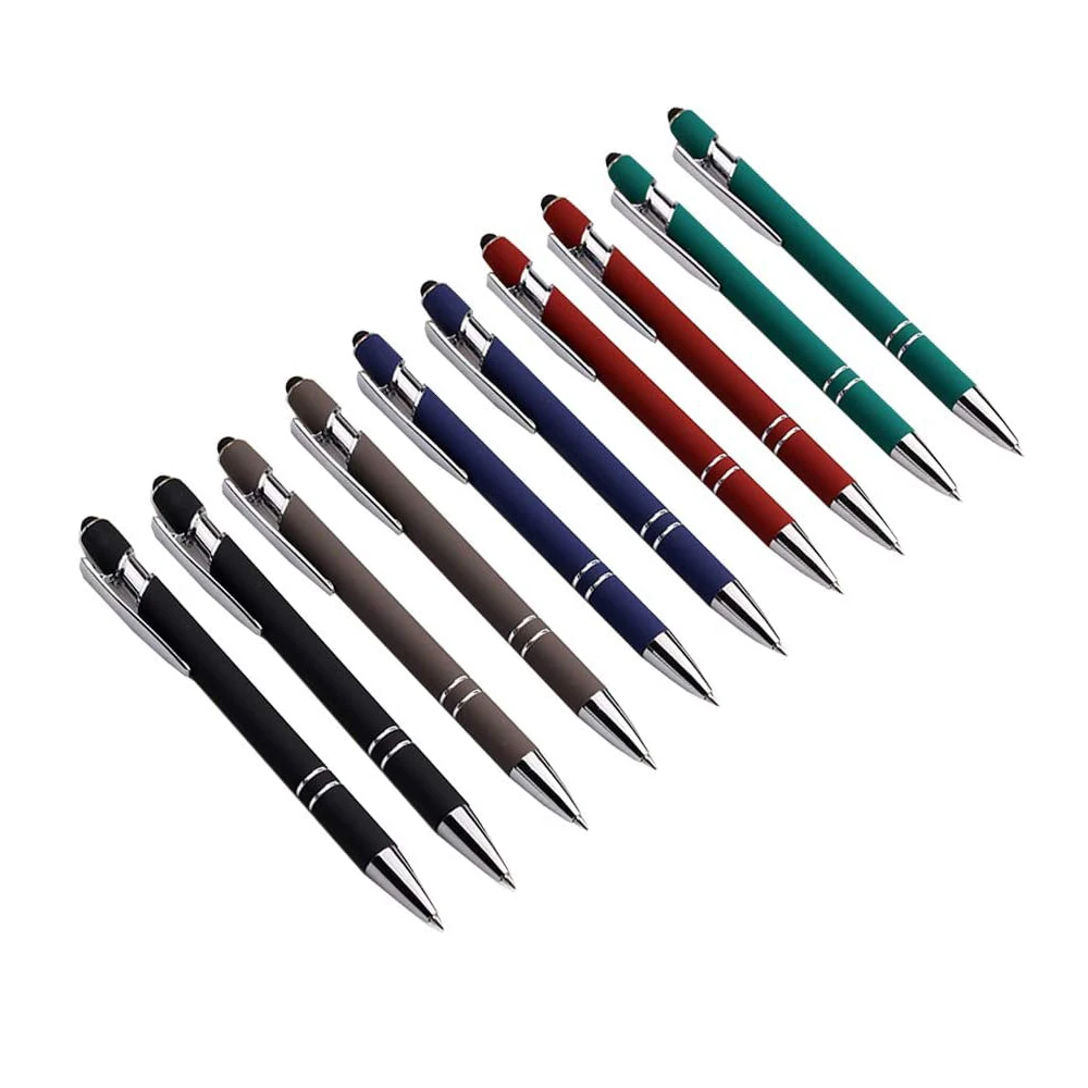 

10pcs/lot 2 in 1 Luxury Multi Function Capacitive Touch Screen Stylus Metal Ballpoint Escolar Pens Black ink