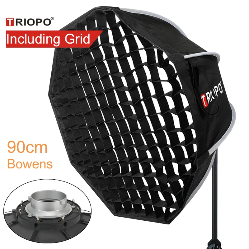 Fotografia com Grade Favo de Mel Guarda-chuva ao ar Macia para Godox Triopo Portátil Bowens Suporte Softbox K90 Octágono Livre Caixa Jinbei Estroboscópio 90cm