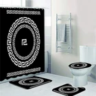 Элегантная черно-белая душевая занавеска с греческими клавишами, набор занавесок для ванной комнаты, греческая рамка Meander, занавеска для ванной, коврик, задняя крышка