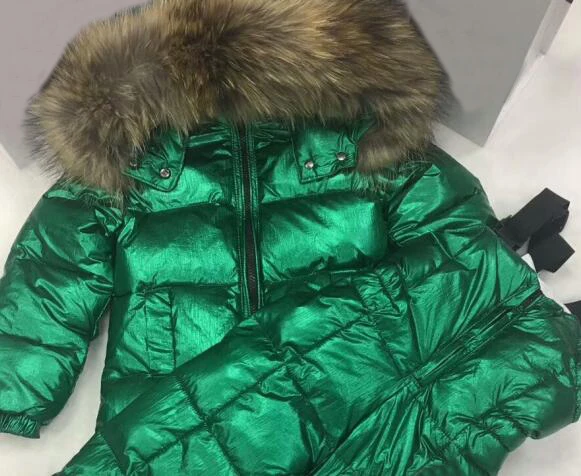 as picture Г., зимняя куртка детский пуховый костюм верхняя одежда для детей лыжный костюм пуховик для мальчиков и девочек+ штаны, лыжный костюм с капюшоном и натуральным мехом парка - Цвет: as picture