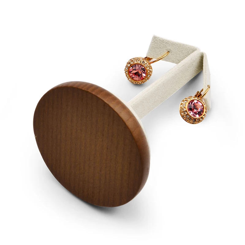 Oirlv Solid Wood Earring Display Holder Ear Stud Display Shelft Round Jewelry Organizer Stand for Showcase