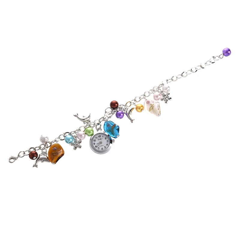 Fashion Dolphin Beads Ladies Girl BANGLE BRACELET Quartz Watch For Women | Электроника
