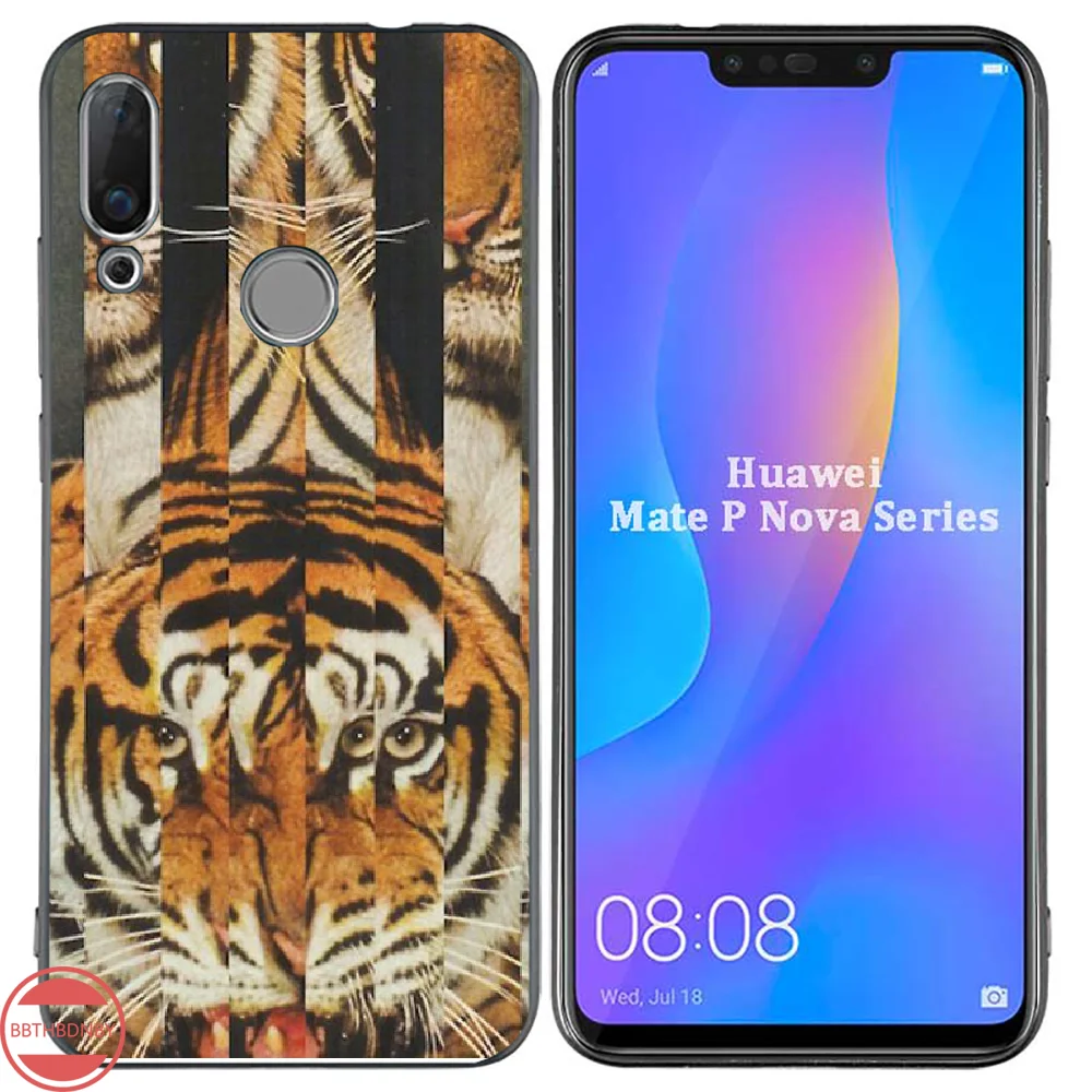 Голова тигра черный мягкий чехол для телефона из ТПУ Huawei Enjoy 7 7s 8 8e 9 9e 10 plus P8lite 2017