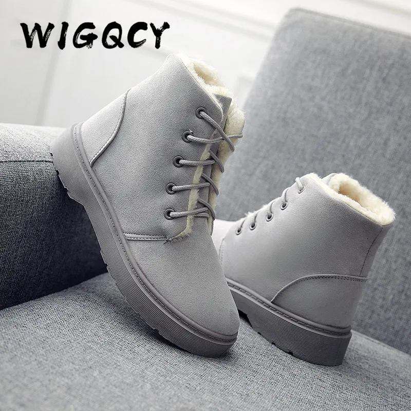 

Snow boots New warm fur plush Insole women winter boots square heels flock ankle boots women shoes lace-up winter shoes woman