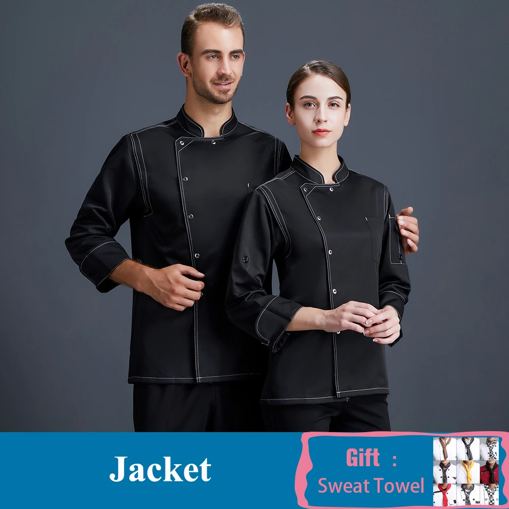Black Coat Высокое качество поварская одежда с длинным рукавом Кухня форма офицантки шеф-повар куртка кафе пекарня работа официанта одежда поварская одежда - Цвет: Black Coat