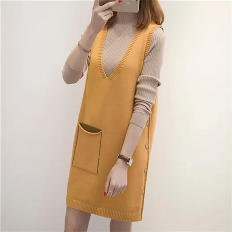 Модный свитер из двух частей для осени и зимы женское новое длинное платье жилет