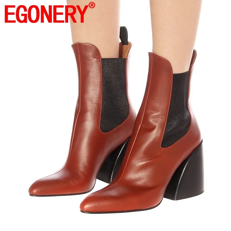 EGONERY/Лидер продаж; ботильоны; Новинка года; сезон осень; модная пикантная женская обувь без застежки с острым носком в стиле ретро; большие размеры; Прямая