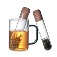 glass tea infuser glass filter transparent pipe design cork tea strainer for mug fancy filte herb tea tools kitchen accessories