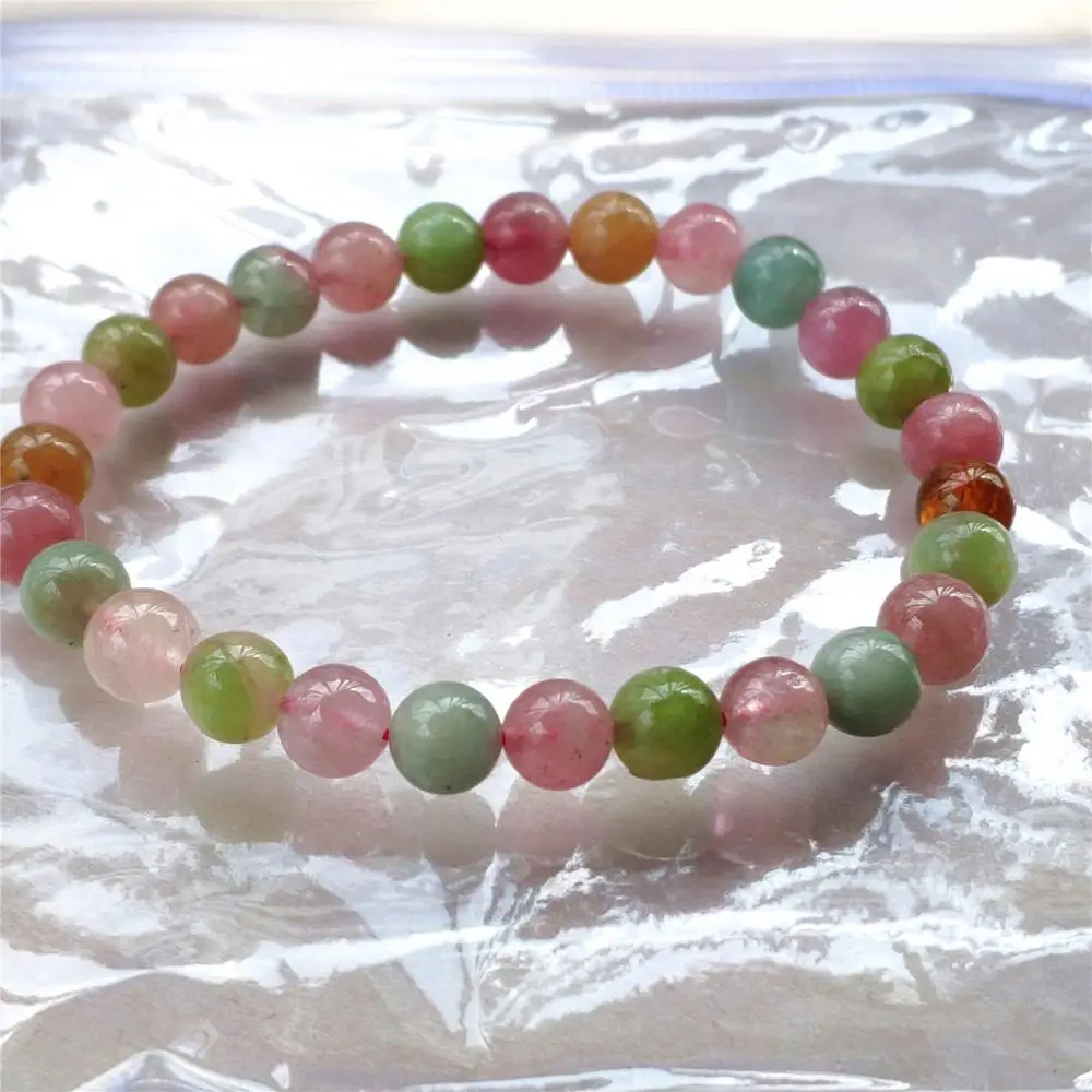 7 мм натуральный красочный Турмалин Конфеты Прозрачные Круглые бусины браслет