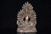 10chinese folk collection old bronze cinnabar lacquer back light green tara bodhisattva sitting buddha ornaments town house